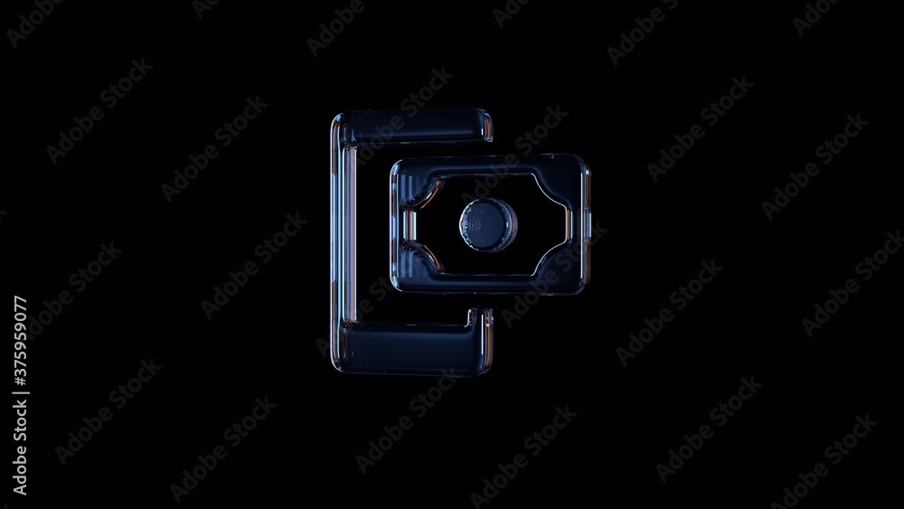 Poster 3d rendering glass symbol of payment method isolated on black with reflection