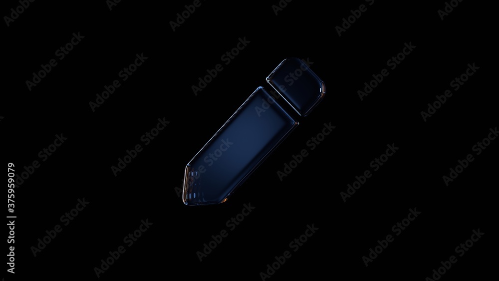 Poster 3d rendering glass symbol of pen isolated on black with reflection