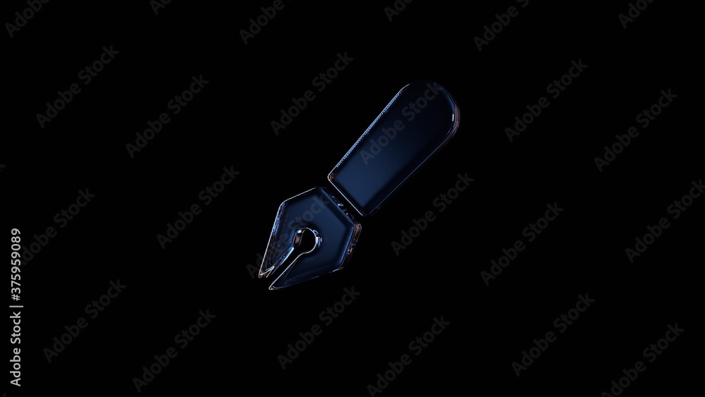 Poster 3d rendering glass symbol of pen fancy isolated on black with reflection