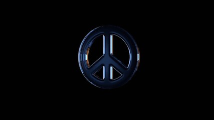 3d rendering glass symbol of peace isolated on black with reflection