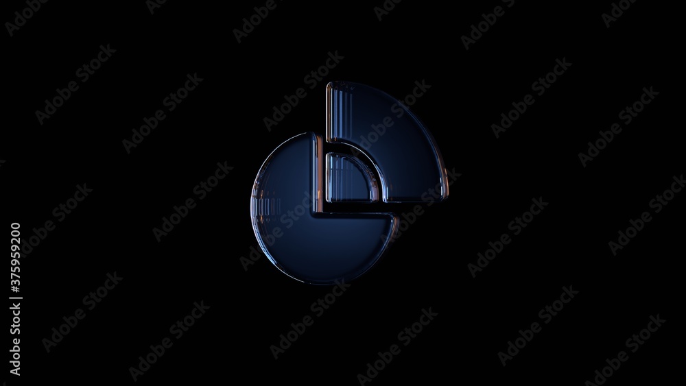 Poster 3d rendering glass symbol of pie chart isolated on black with reflection