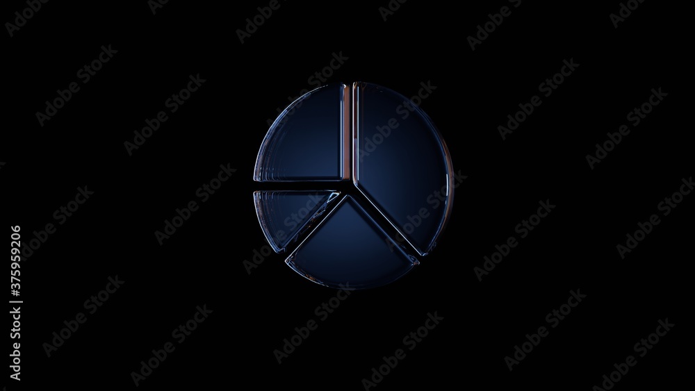 Poster 3d rendering glass symbol of pie chart isolated on black with reflection