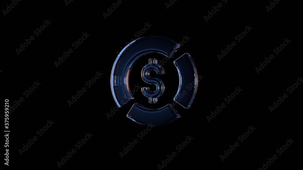 Poster 3d rendering glass symbol of pie chart isolated on black with reflection