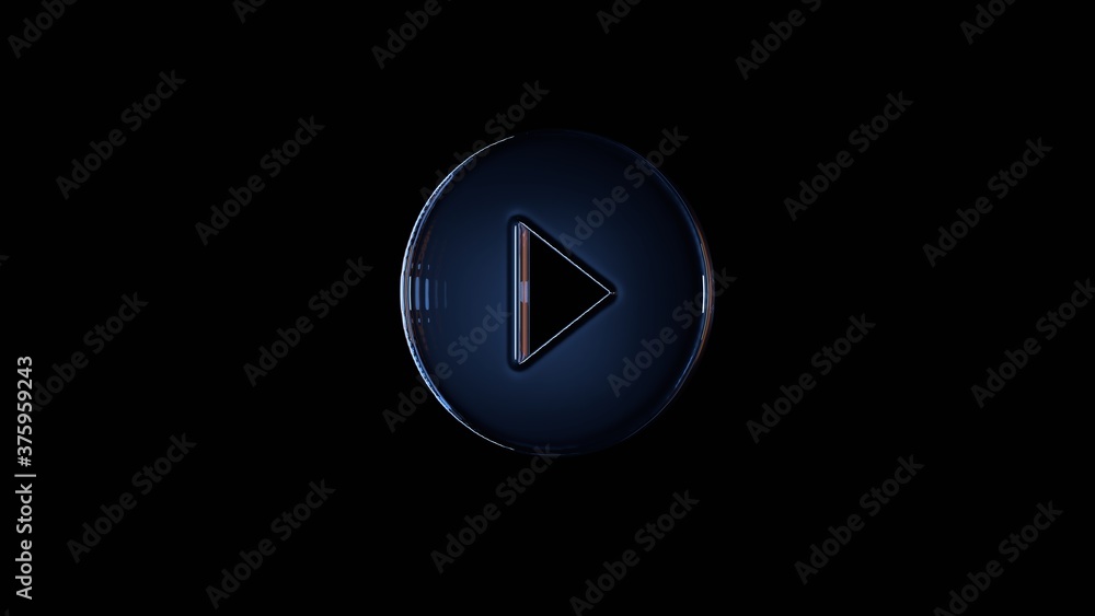 Poster 3d rendering glass symbol of play isolated on black with reflection
