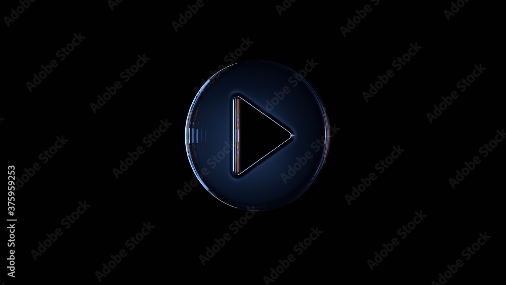 Aufkleber 3d rendering glass symbol of play button isolated on black with reflection