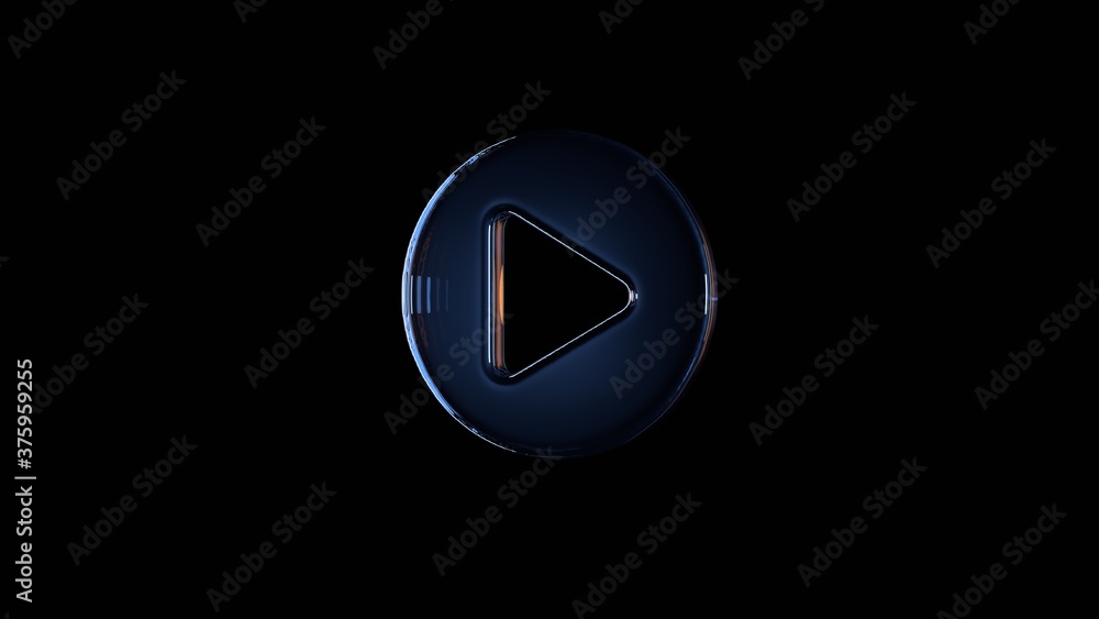 Poster 3d rendering glass symbol of play circle isolated on black with reflection