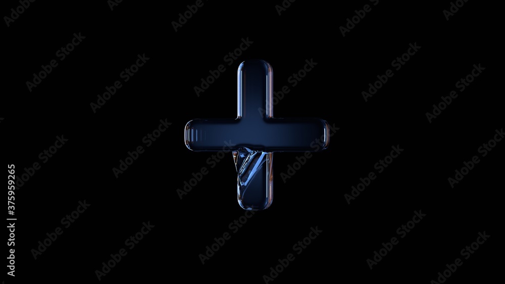 Poster 3d rendering glass symbol of plus isolated on black with reflection