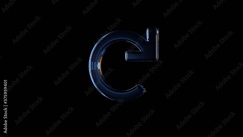 Poster 3d rendering glass symbol of redo isolated on black with reflection