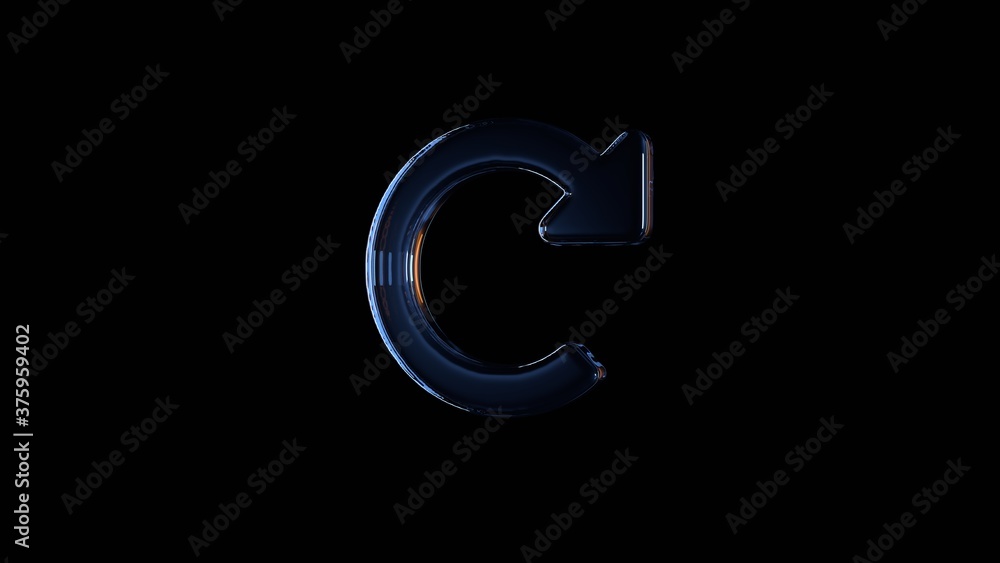 Poster 3d rendering glass symbol of redo isolated on black with reflection