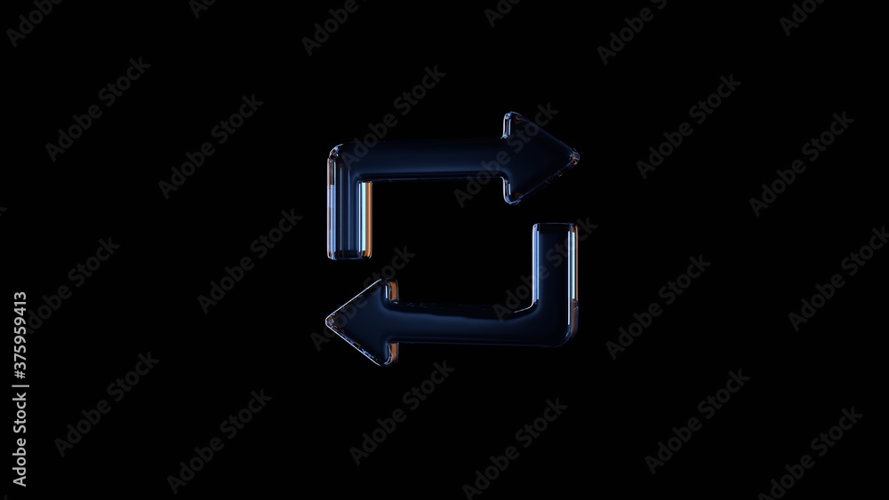 Poster 3d rendering glass symbol of repeat isolated on black with reflection