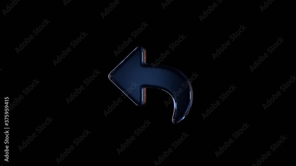 Poster 3d rendering glass symbol of reply isolated on black with reflection