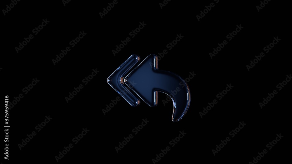 Poster 3d rendering glass symbol of reply all isolated on black with reflection