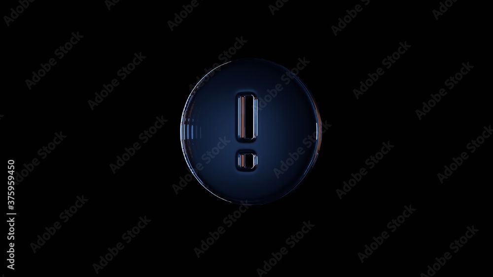 Poster 3d rendering glass symbol of round isolated on black with reflection