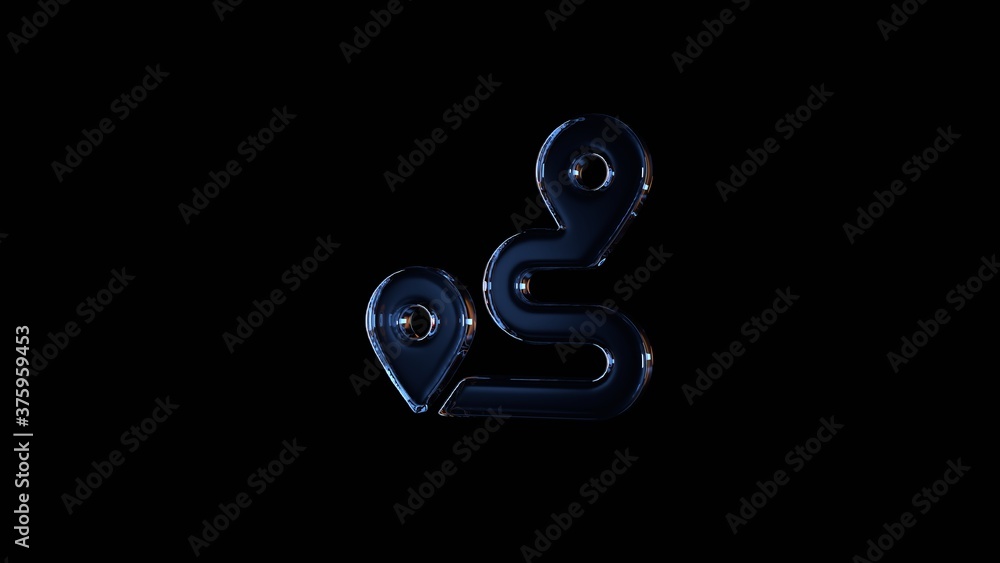 Poster 3d rendering glass symbol of route isolated on black with reflection
