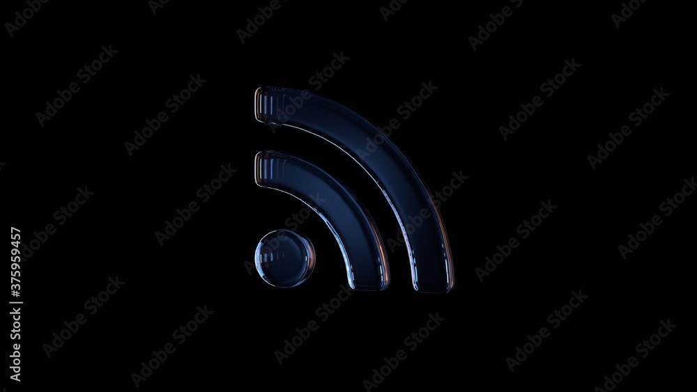Poster 3d rendering glass symbol of rss isolated on black with reflection