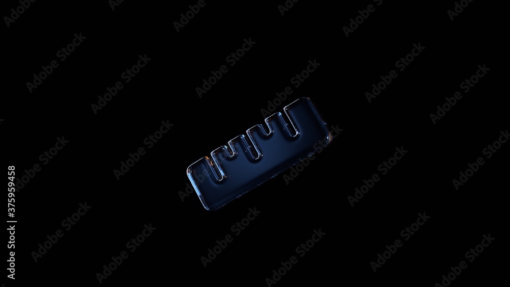 Poster 3d rendering glass symbol of ruler isolated on black with reflection
