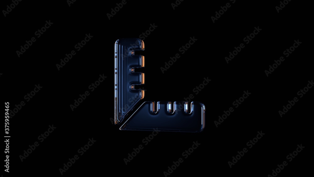 Poster 3d rendering glass symbol of ruler combined isolated on black with reflection