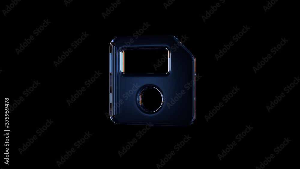 Poster 3d rendering glass symbol of save isolated on black with reflection