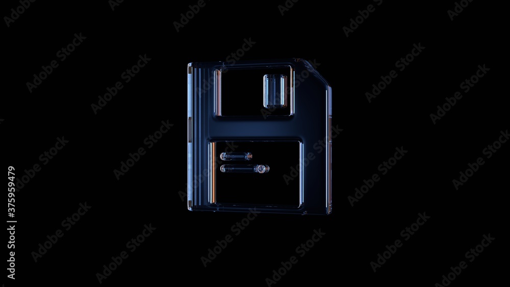 Poster 3d rendering glass symbol of save isolated on black with reflection