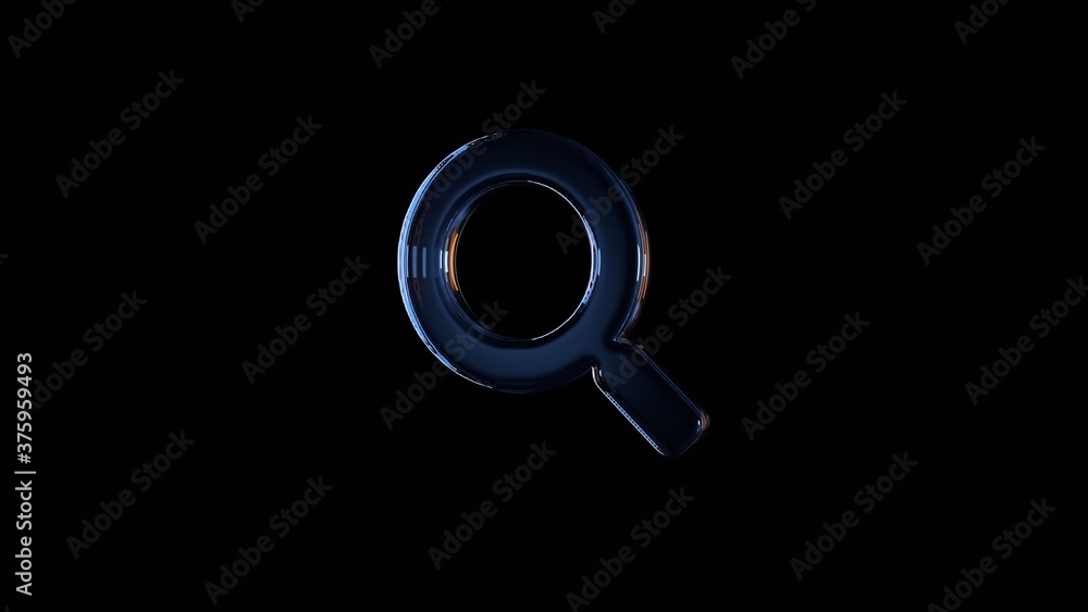 Poster 3d rendering glass symbol of search isolated on black with reflection