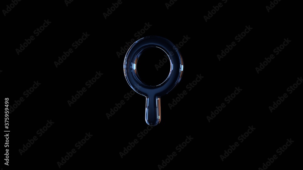 Poster 3d rendering glass symbol of search isolated on black with reflection