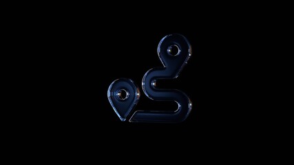 3d rendering glass symbol of route isolated on black with reflection