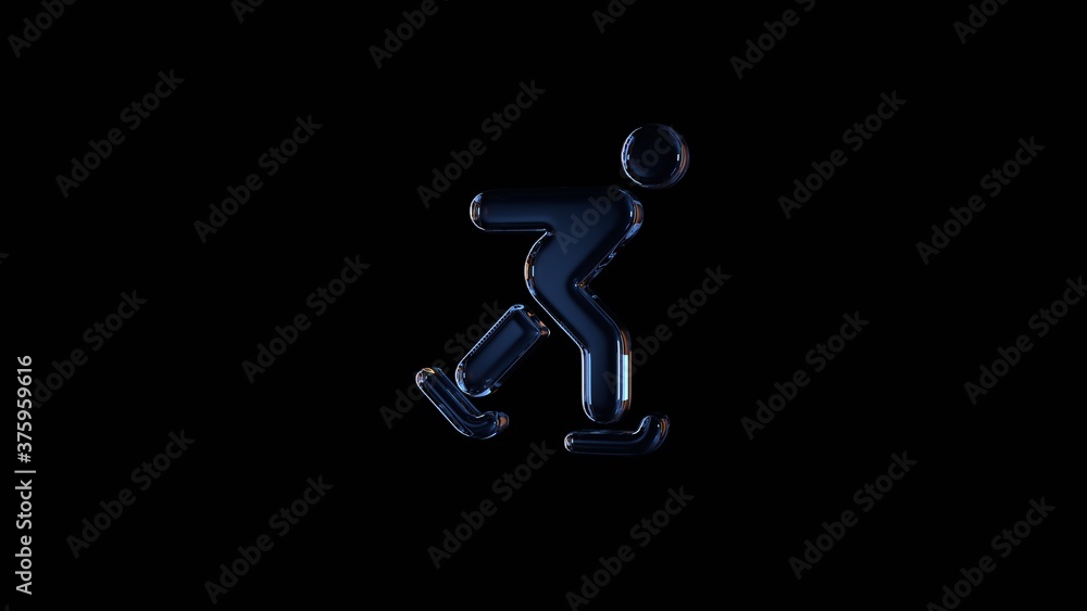Poster 3d rendering glass symbol of skating isolated on black with reflection
