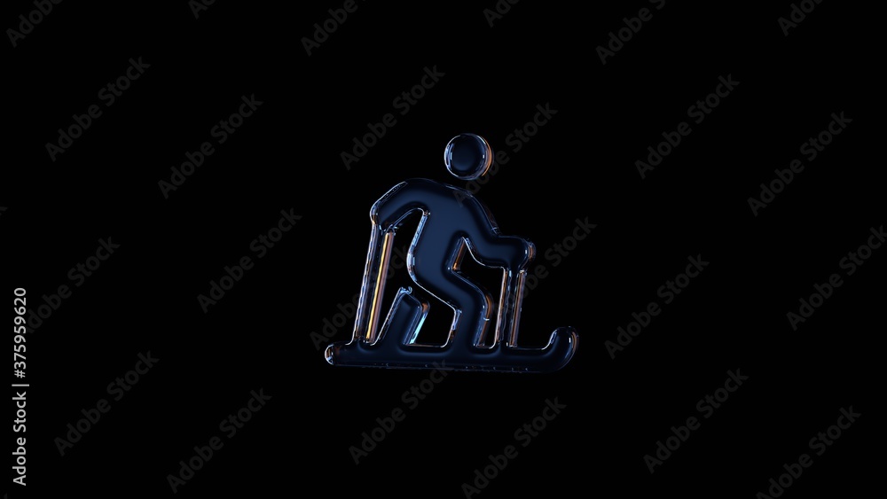 Poster 3d rendering glass symbol of skiing nordic isolated on black with reflection