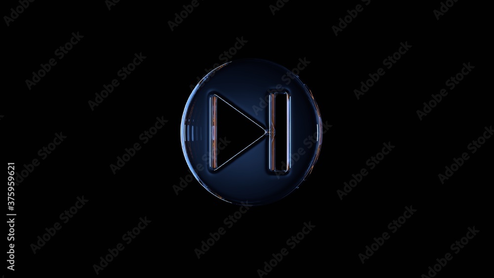 Poster 3d rendering glass symbol of skip isolated on black with reflection