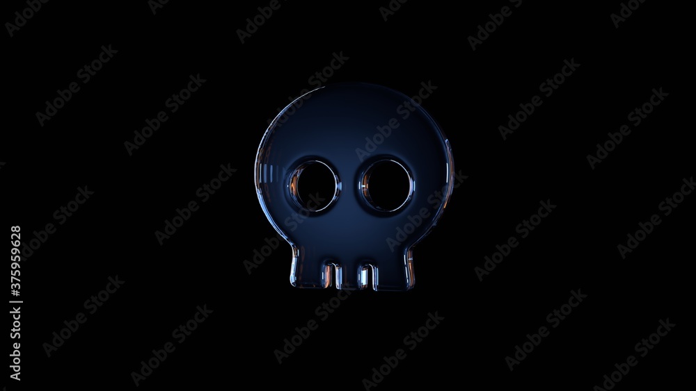 Poster 3d rendering glass symbol of skull isolated on black with reflection
