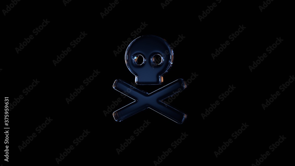 Poster 3d rendering glass symbol of skull crossbones isolated on black with reflection