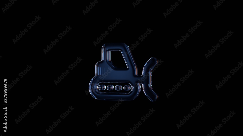 Poster 3d rendering glass symbol of snowplow isolated on black with reflection