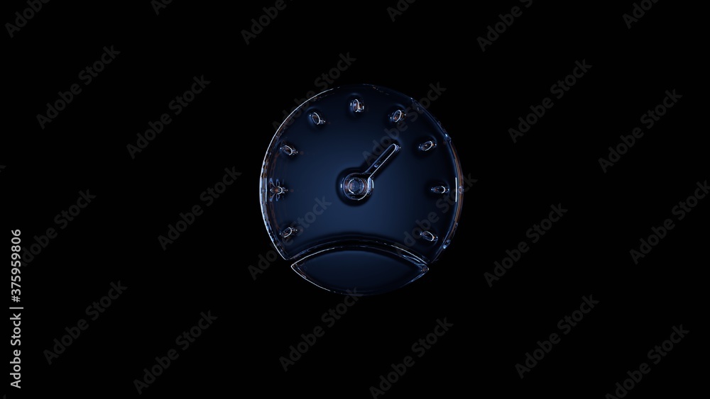 Poster 3d rendering glass symbol of stopwatch isolated on black with reflection
