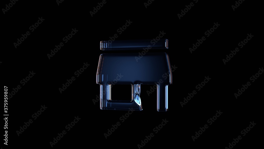 Poster 3d rendering glass symbol of store isolated on black with reflection