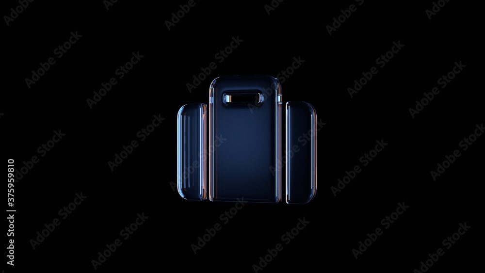 Poster 3d rendering glass symbol of suitcase isolated on black with reflection