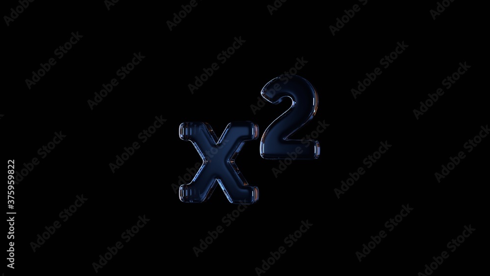 Poster 3d rendering glass symbol of superscript isolated on black with reflection