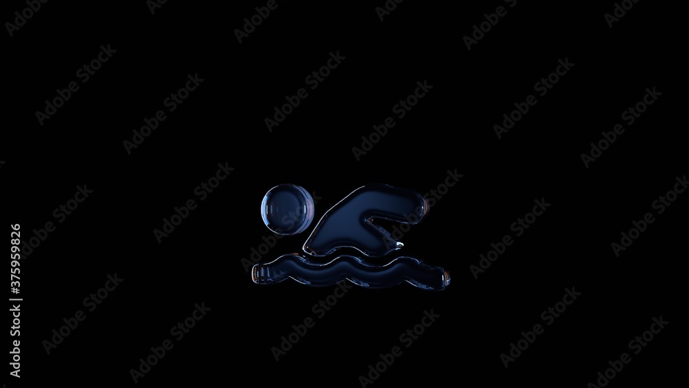 Poster 3d rendering glass symbol of swimmer isolated on black with reflection