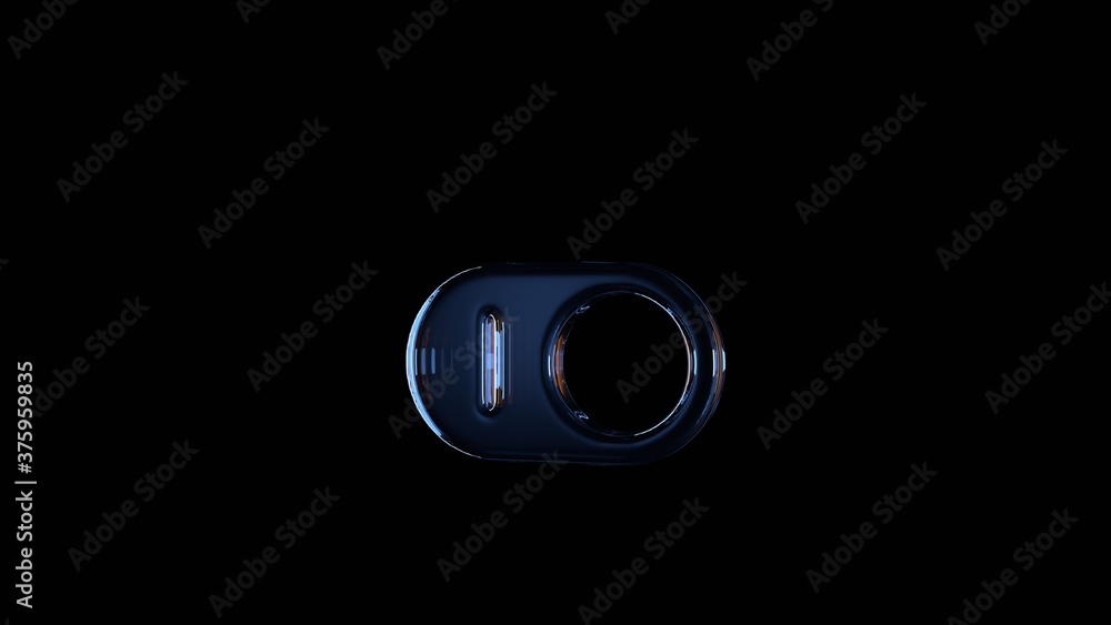 Poster 3d rendering glass symbol of switch isolated on black with reflection