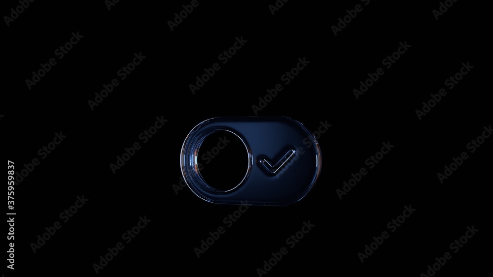 Poster 3d rendering glass symbol of switch isolated on black with reflection