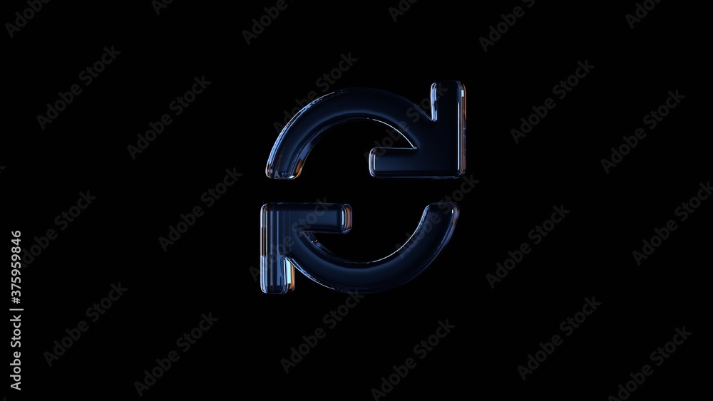 Poster 3d rendering glass symbol of sync isolated on black with reflection