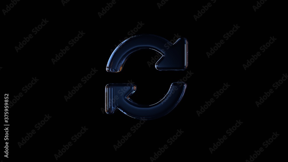 Poster 3d rendering glass symbol of sync alt isolated on black with reflection