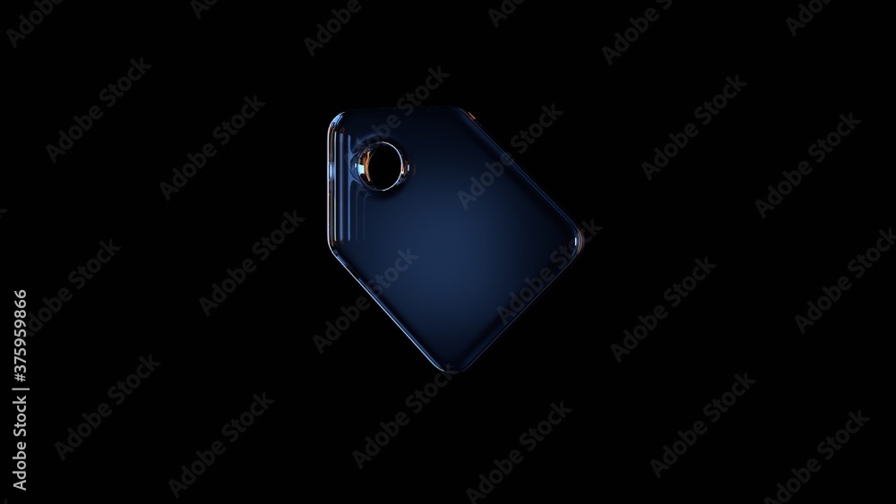 Poster 3d rendering glass symbol of tag isolated on black with reflection
