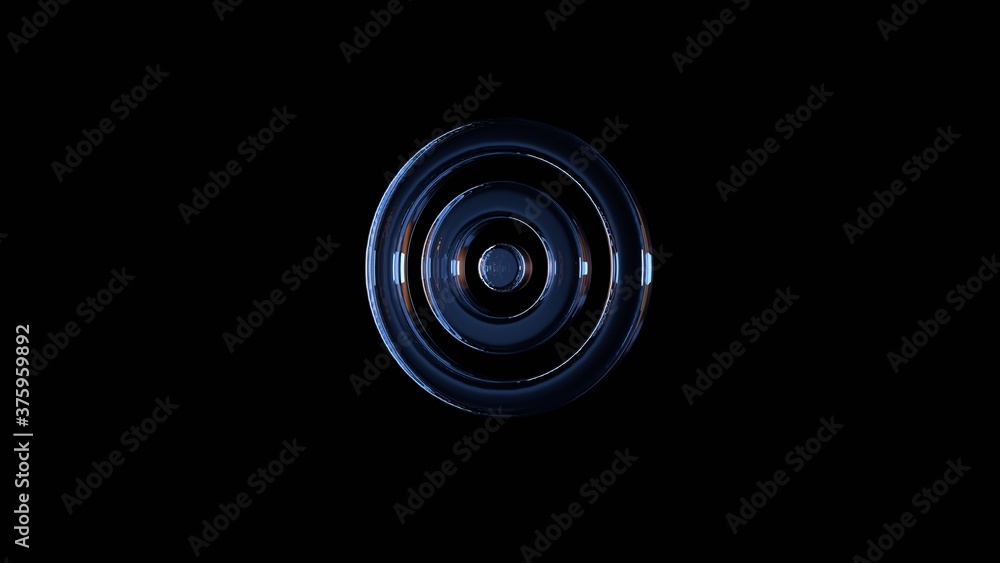 Poster 3d rendering glass symbol of target isolated on black with reflection