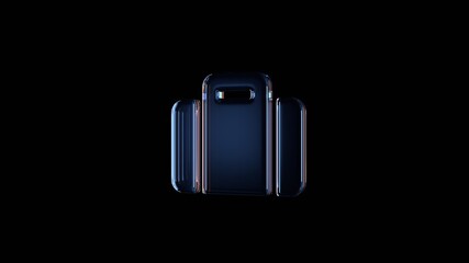 3d rendering glass symbol of suitcase isolated on black with reflection