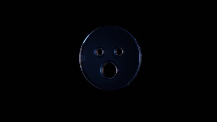 3d rendering glass symbol of surprise isolated on black with reflection