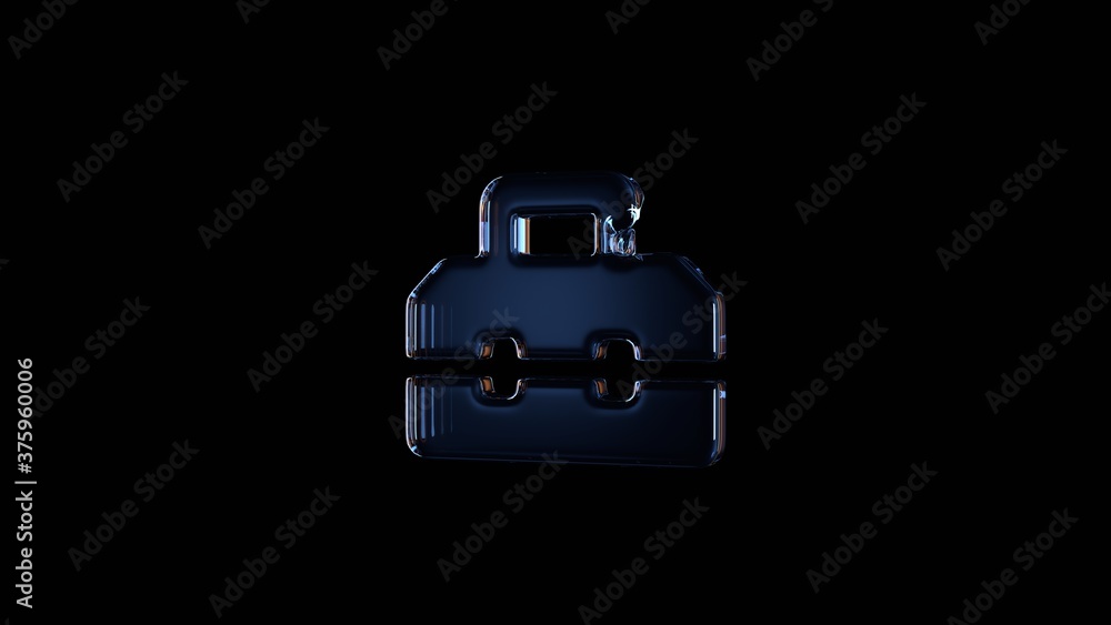 Poster 3d rendering glass symbol of toolbox isolated on black with reflection