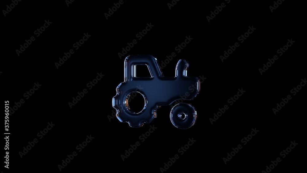 Poster 3d rendering glass symbol of tractor isolated on black with reflection