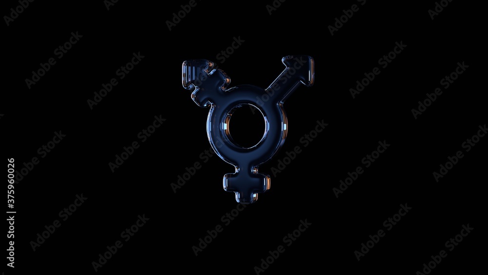 Poster 3d rendering glass symbol of transgender alt isolated on black with reflection