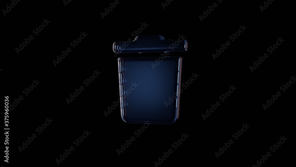 Poster 3d rendering glass symbol of trash isolated on black with reflection