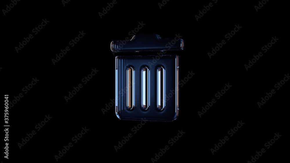 Poster 3d rendering glass symbol of trash alt isolated on black with reflection